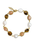 Tiger-eye And Sunstone With Freshwater Pearls Bracelet PB018