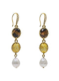 Tiger Eye And Yellow Quartz Dangle Earrings PE041