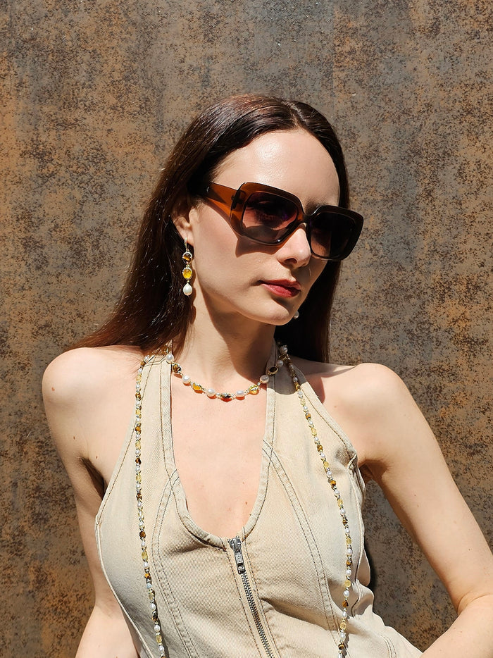 Tiger Eye And Yellow Quartz Dangle Earrings PE041