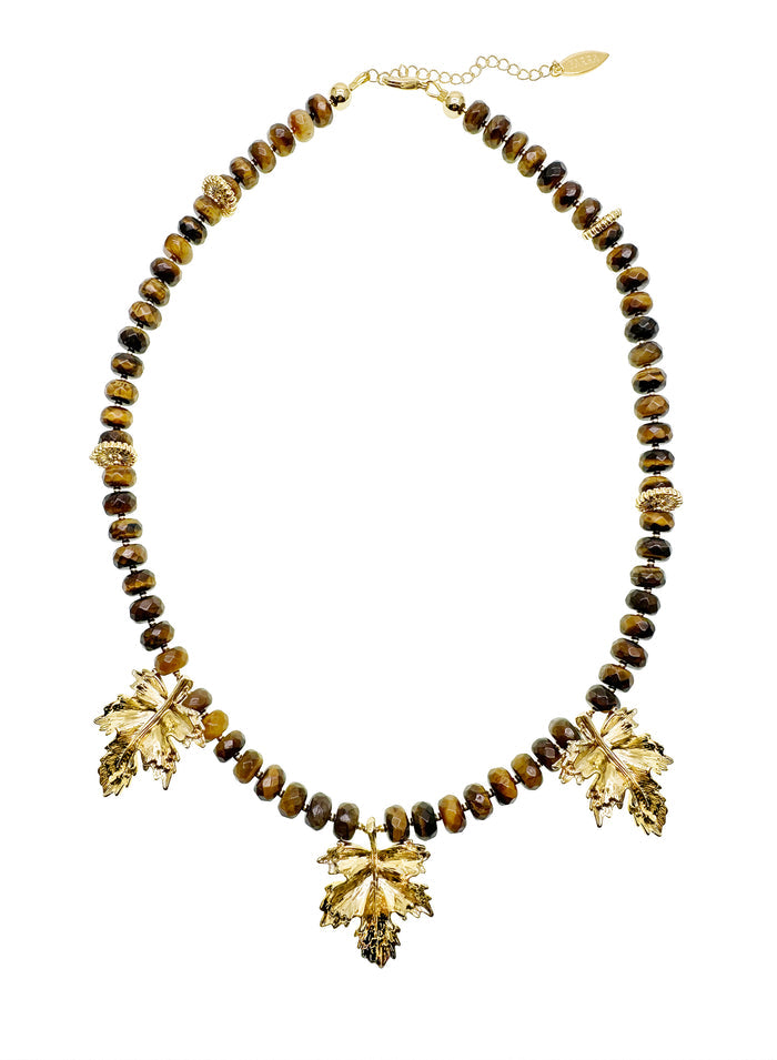 Tiger Eye Leaves Pendants Statement Necklace KN035 - FARRA