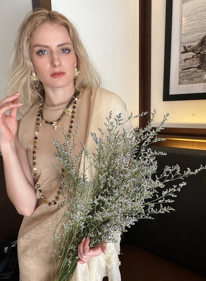 Tiger Eye Leaves Pendants Statement Necklace KN035 - FARRA