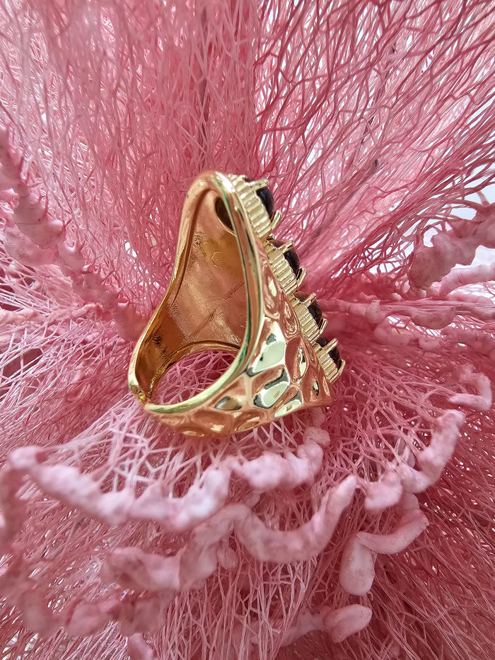 Tiger-eye Stone Chunky Statement Gold Ring SR002