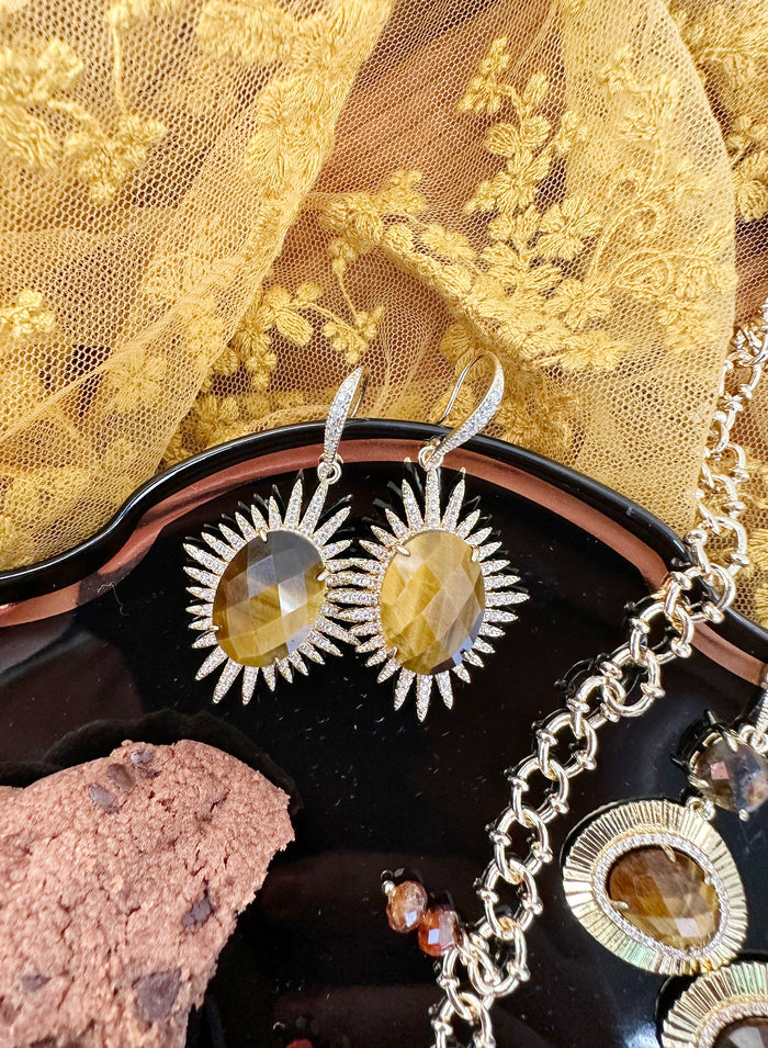 Tiger-Eye Stone Hook Earrings KE018 - FARRA