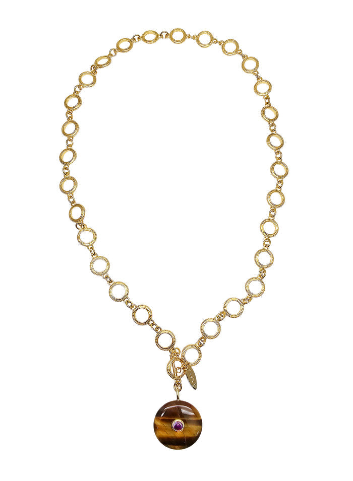 Tiger-eye Stone Pendant Lariat Necklace QN004