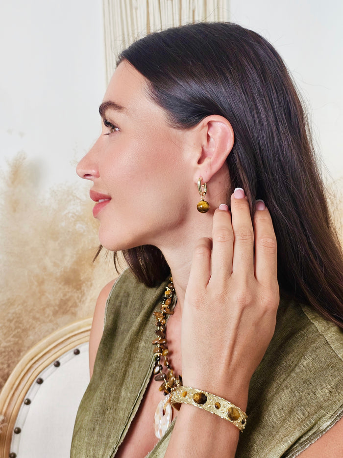 Tiger-eye Stone Setting Gold Bangle QB001