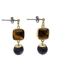 Tiger-eye Stone With Black Obsidian Minimalist Earrings NE001