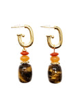 Tiger-eye Stone With Orange Aventurine Red Coral Hoop Earrings SE003