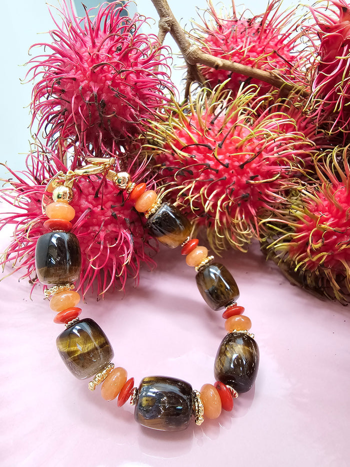 Tiger-eye Stone With Orange Gemstone Bracelet SB002
