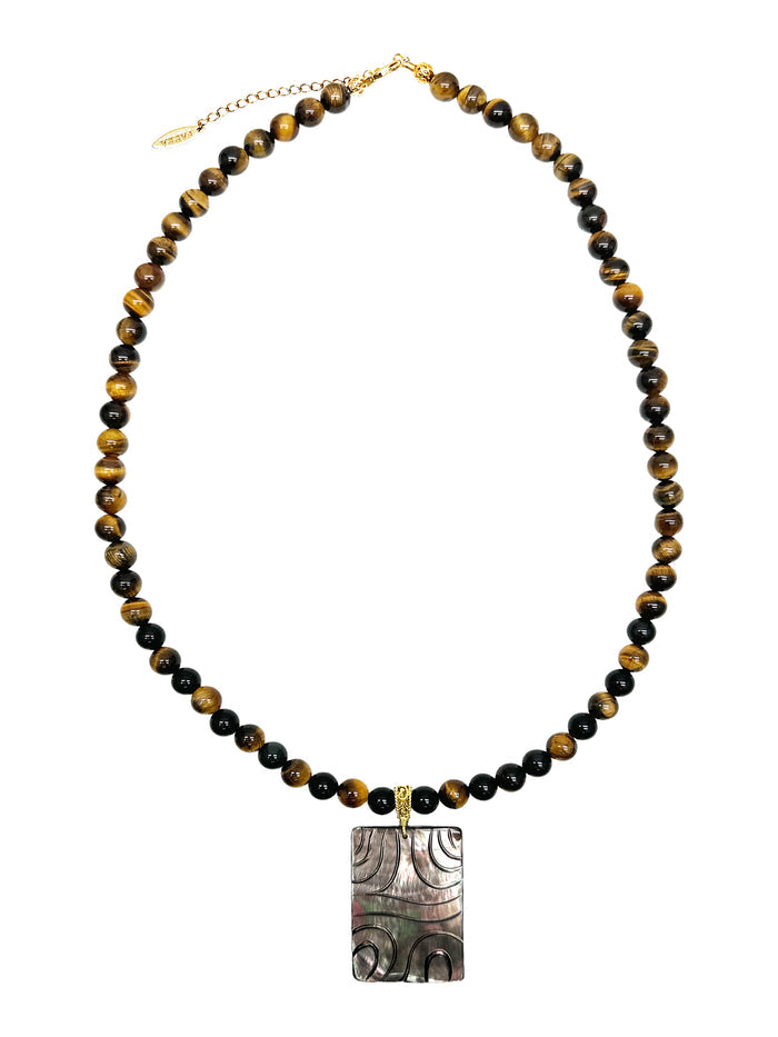 Tiger Eye With Shell Pendant Men's Necklace MEN21