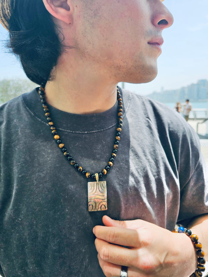 Tiger Eye With Shell Pendant Men's Necklace MEN21