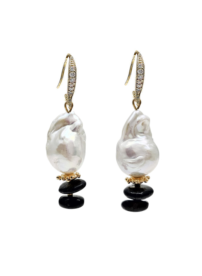 Timeless Baroque Pearls With Black Tourmaline Earrings QE024