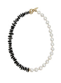 Timeless Black Tourmaline &White Freshwater Pearls Necklace