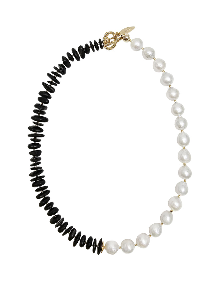 Timeless Black Tourmaline &White Freshwater Pearls Necklace