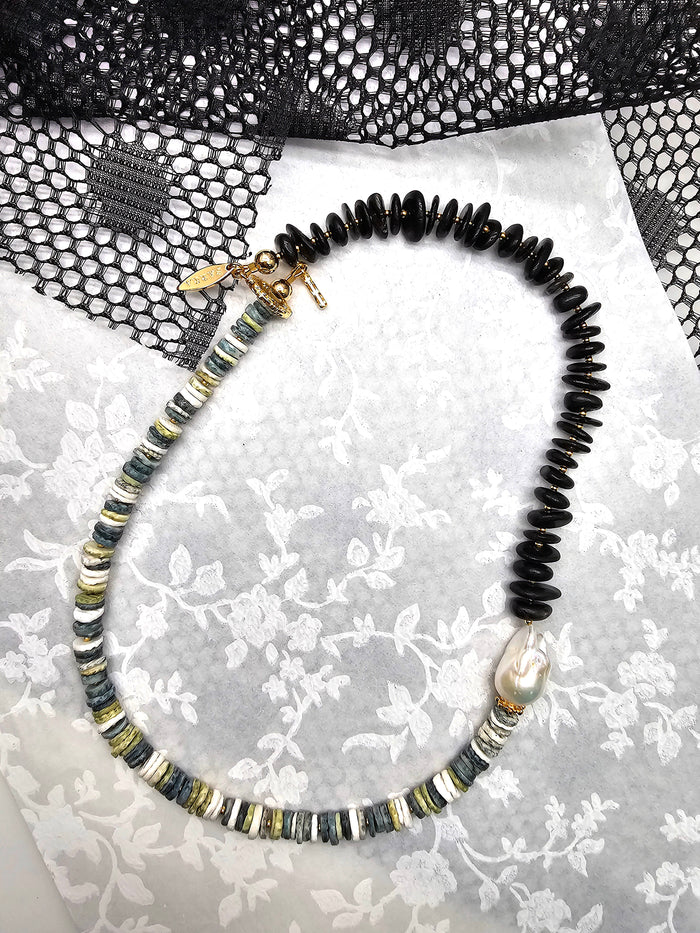 Tourmaline And Shells With Baroque Pearl Necklace