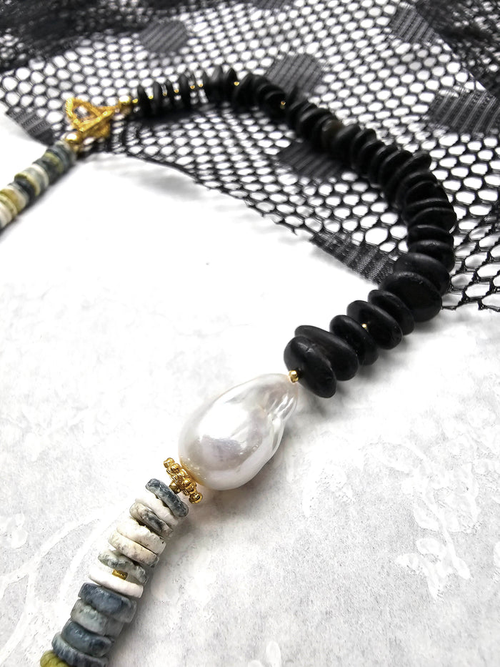 Tourmaline And Shells With Baroque Pearl Necklace