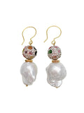 Tourmaline Rhinestone with Baroque Pearls Earrings EE020 - FARRA