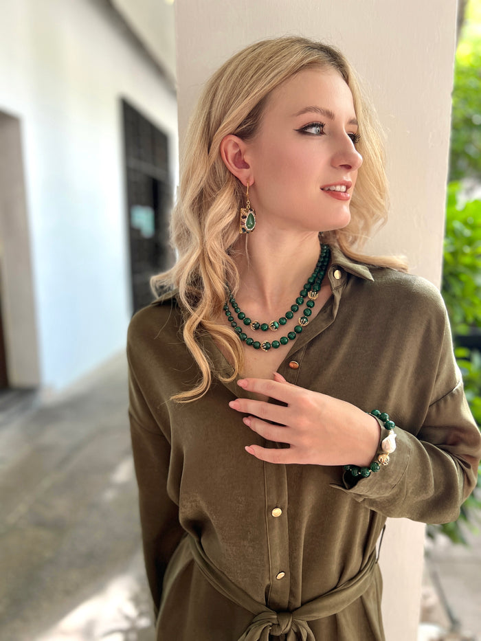 Tourmaline With Green Jade Hook Earrings HE018 - FARRA