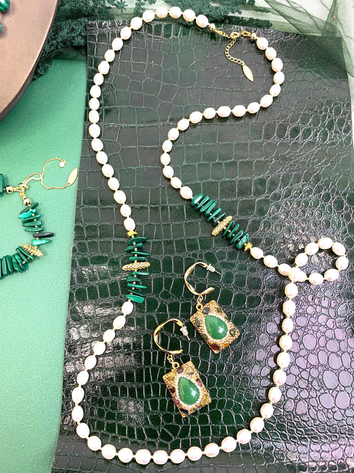 Tourmaline With Green Jade Hook Earrings HE018 - FARRA