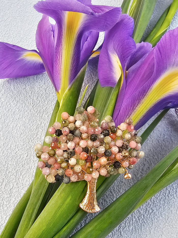Tree Shape Handcrafted Tourmaline Brooch RP004