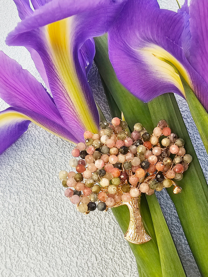 Tree Shape Handcrafted Tourmaline Brooch RP004