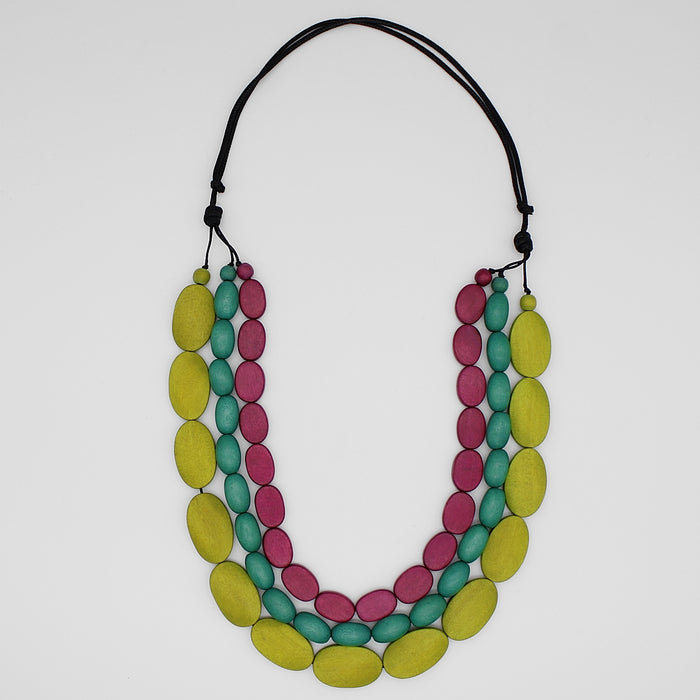 Triple Strand Varied Wood Bead Norah Necklace - Sylca Designs - Chunky Jewelry