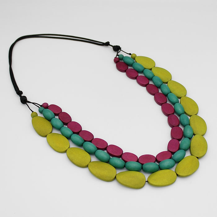 Triple Strand Varied Wood Bead Norah Necklace - Sylca Designs - Chunky Jewelry