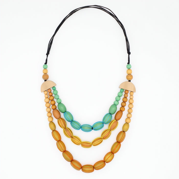 Triple Strand Wood Kristen Necklace