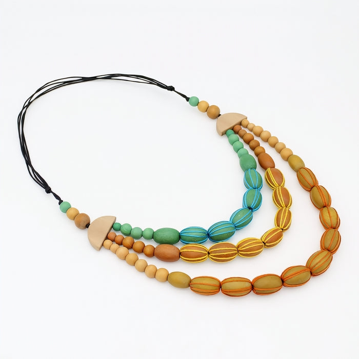 Triple Strand Wood Kristen Necklace