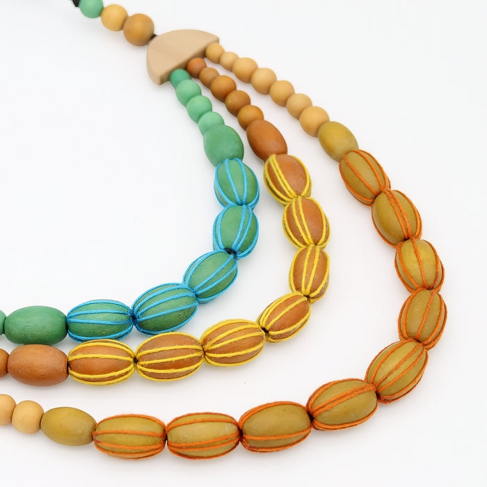 Triple Strand Wood Kristen Necklace