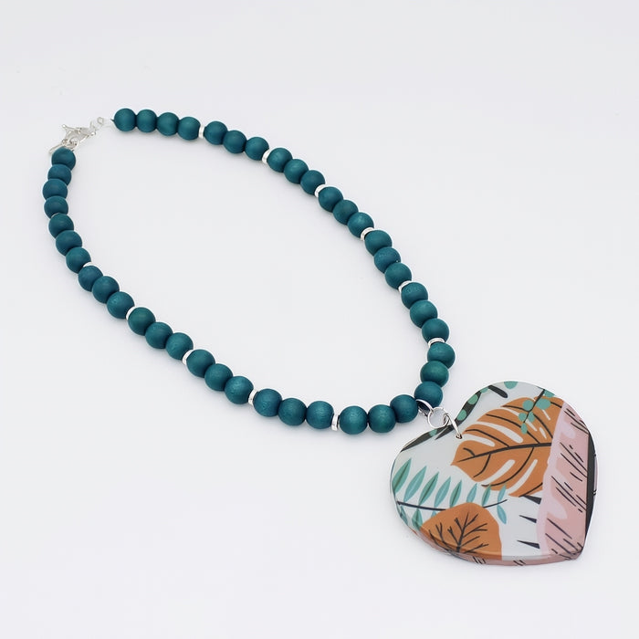 Tropical Decoupage Heart Necklace - Sylca Designs - Artsy Chunky Jewelry
