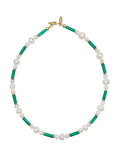 Tube Shaped Green Jade With Freshwater Pearls Necklace HN009 - FARRA