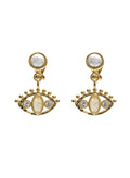 Turkish Evil Eye Adorned Citrine Stone Pearl Clip-on Earrings RE029