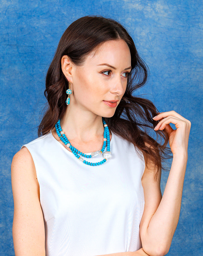 Turquoise Dangles Earrings EE010 - FARRA