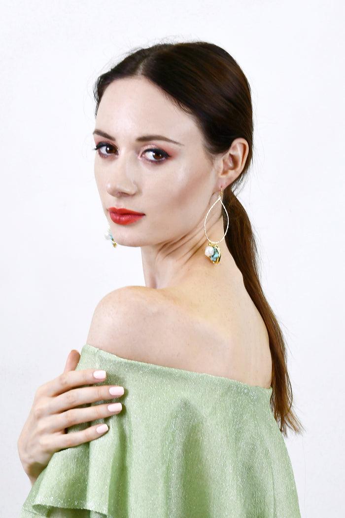 Turquoise & Freshwater Pearls Swinging Earring AE025 - FARRA