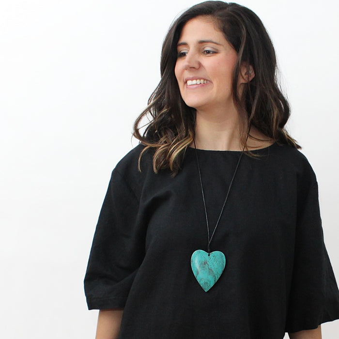 Turquoise Gabi Heart Wood Necklace - Sylca Designs - Chunky Jewelry