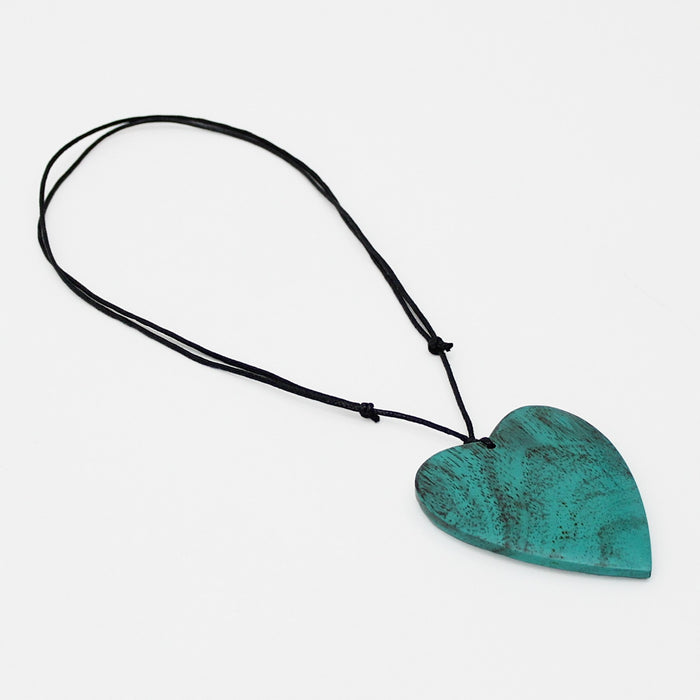 Turquoise Gabi Heart Wood Necklace - Sylca Designs - Chunky Jewelry