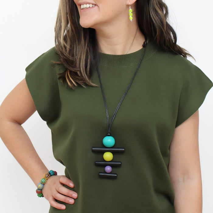 Turquoise Linear Layers Pendant Necklace - Sylca Designs - Chunky Jewelry