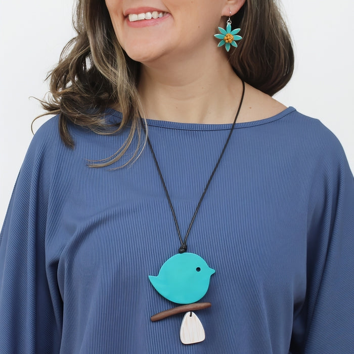 Turquoise Robin On A Branch Necklace