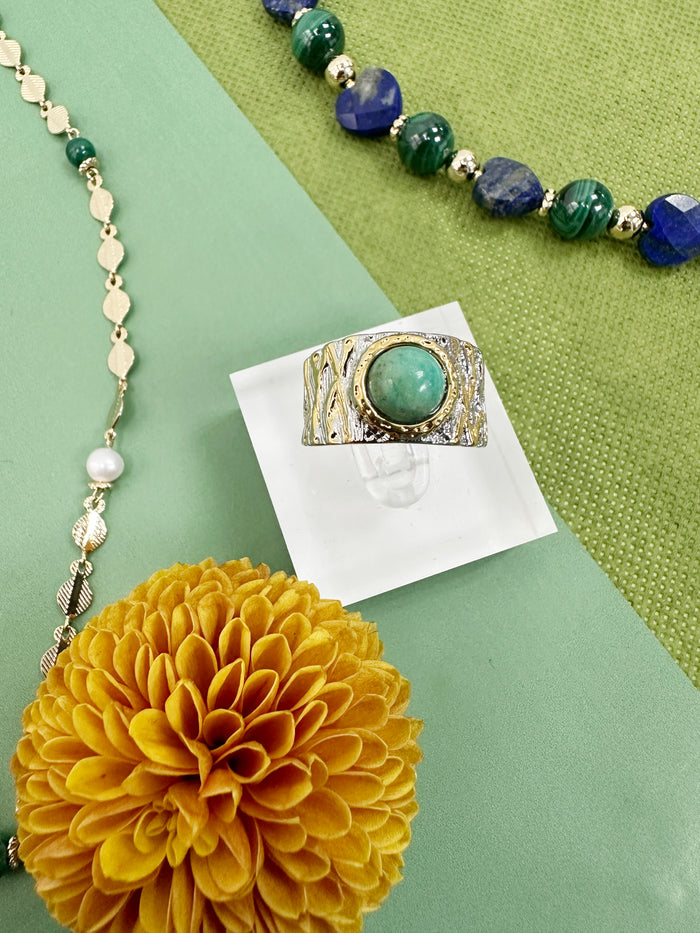 Turquoise Stone Platinum Plated Brass Adjustable Ring LR007