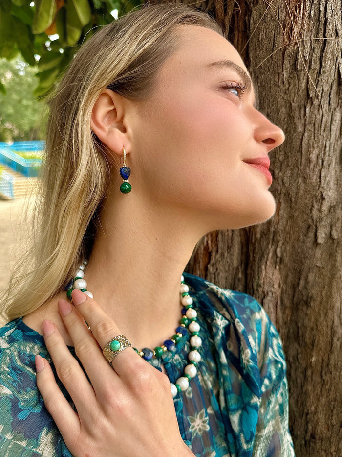 Turquoise Stone Platinum Plated Brass Adjustable Ring LR007 - FARRA