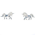 A pair of sterling silver unicorn stud earrings