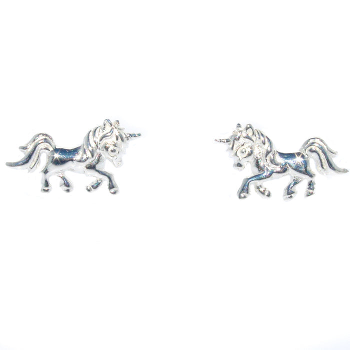 A pair of sterling silver unicorn stud earrings