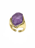Unpolished Amethyst Stone Open Band Ring SR004