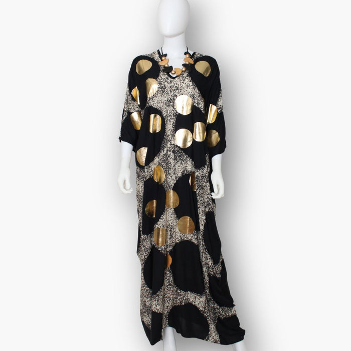 V - Neck Gold Polka Dot Caftan - Sylca Designs - Chunky Jewelry
