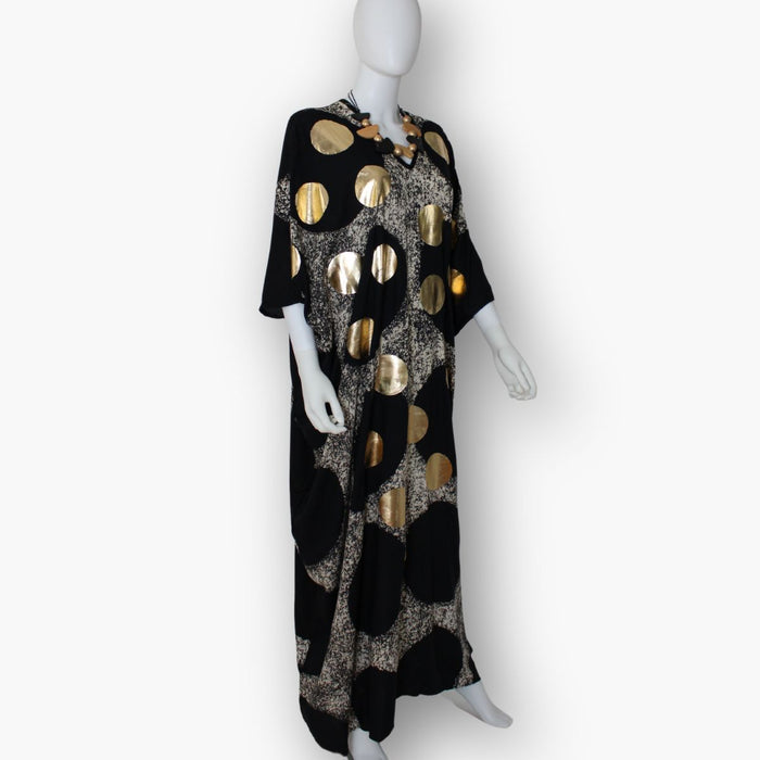 V - Neck Gold Polka Dot Caftan - Sylca Designs - Chunky Jewelry