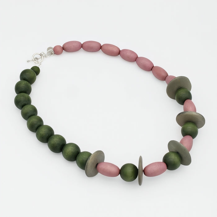 Verdant Blush Wood Statement Necklace