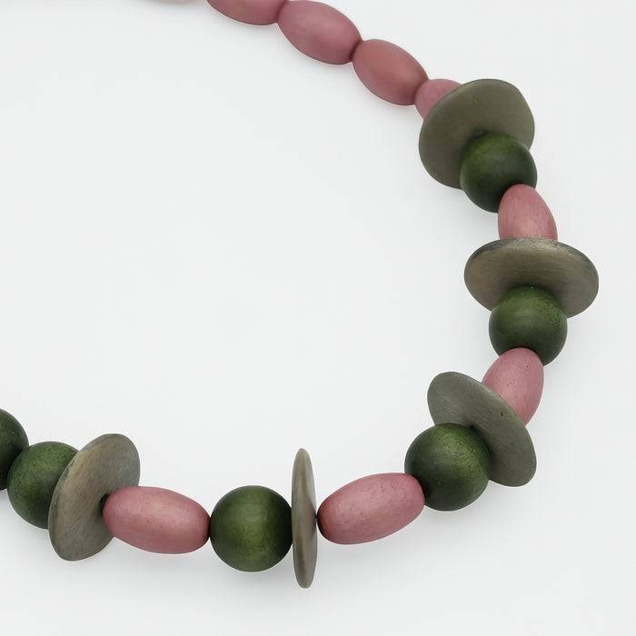 Verdant Blush Wood Statement Necklace