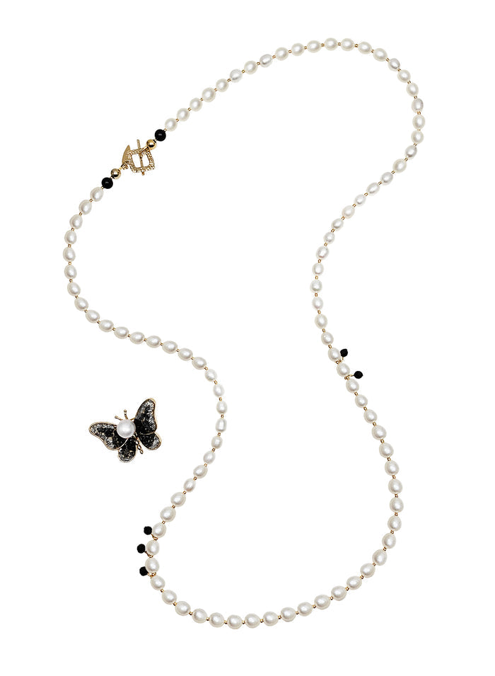 Versatile Freshwater Pearl With Removable Butterfly Pendant Necklace RN035