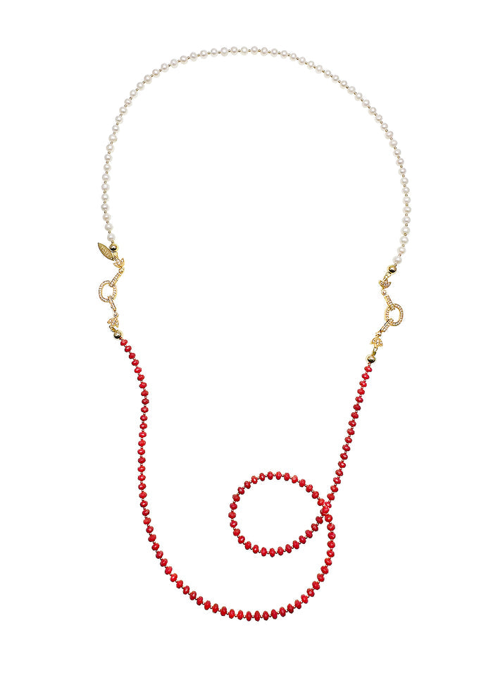 Versatile Red Coral and Pearls Multi-Wear Necklace JN003 - FARRA