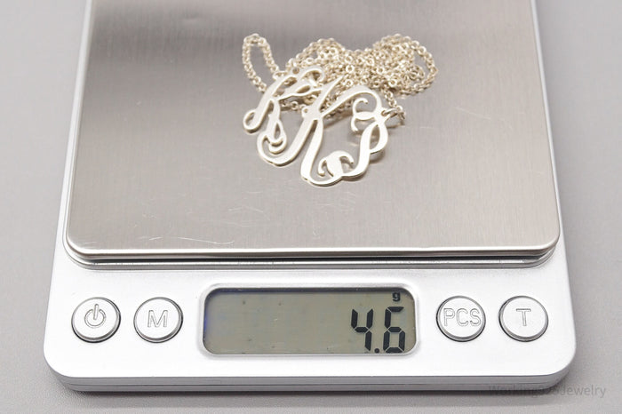 Vintage Cursive Initials Sterling Silver Necklace 18"